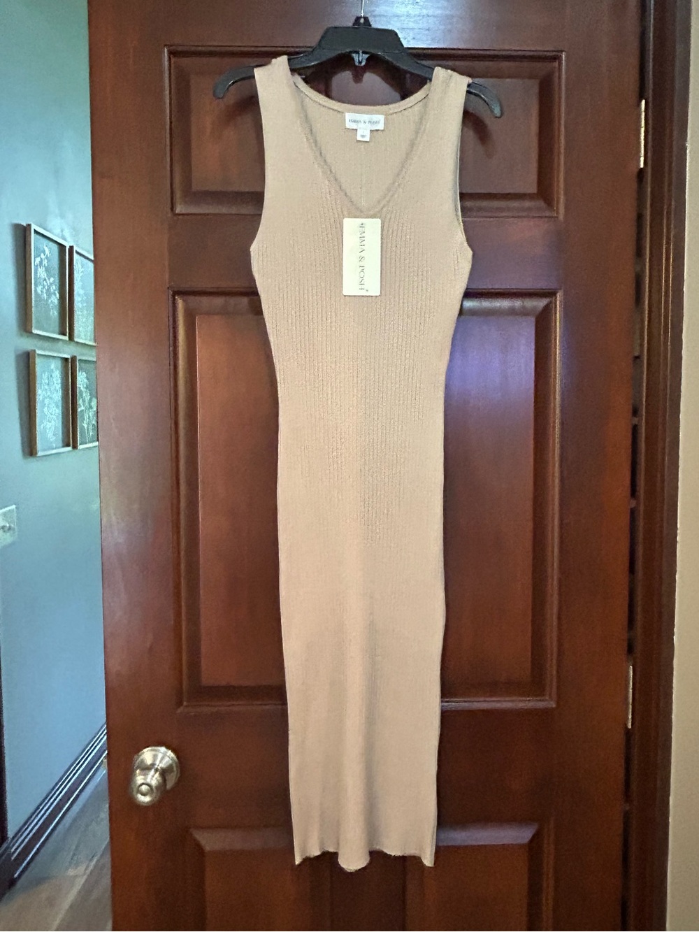 Emma & Posh NWT Ribbed Knit Sleeveless Midi Bodycon Dress Small Tan